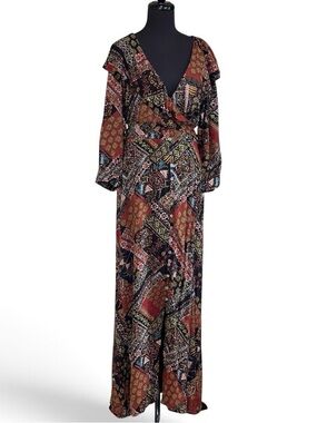 Free People Lennon Multicolor Patchwork Paisley Print Maxi Dress Sz L Bohemian